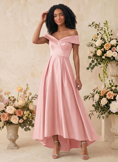 A-Line Off-The-Shoulder Sleeveless Asymmetrical Satin Bridesmaid Dresses