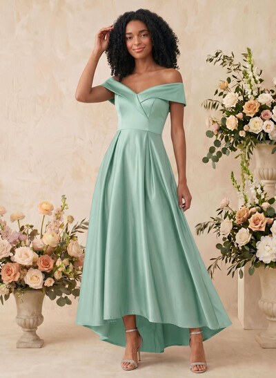 A-Line Off-The-Shoulder Sleeveless Asymmetrical Satin Bridesmaid Dresses