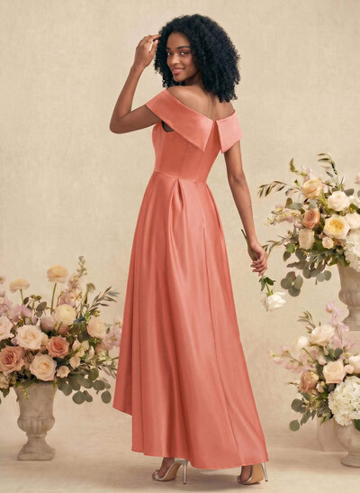 A-Line Off-The-Shoulder Sleeveless Asymmetrical Satin Bridesmaid Dresses