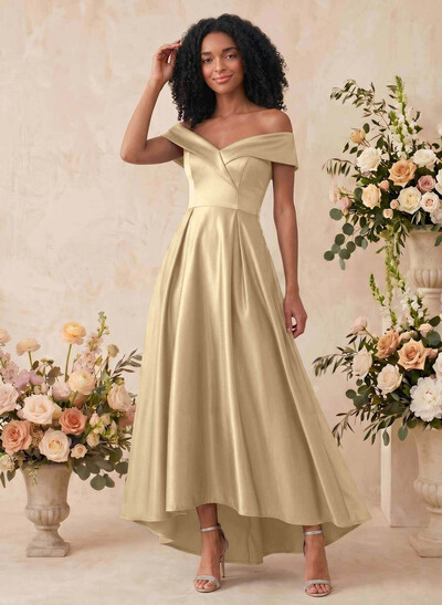 A-Line Off-The-Shoulder Sleeveless Asymmetrical Satin Bridesmaid Dresses