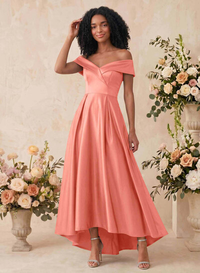 A-Line Off-The-Shoulder Sleeveless Asymmetrical Satin Bridesmaid Dresses