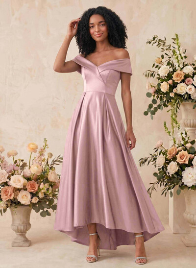 A-Line Off-The-Shoulder Sleeveless Asymmetrical Satin Bridesmaid Dresses