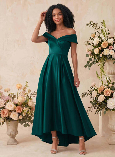 A-Line Off-The-Shoulder Sleeveless Asymmetrical Satin Bridesmaid Dresses