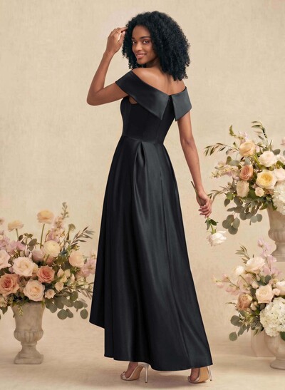 A-Line Off-The-Shoulder Sleeveless Asymmetrical Satin Bridesmaid Dresses