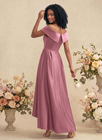 A-Line Off-The-Shoulder Sleeveless Asymmetrical Satin Bridesmaid Dresses
