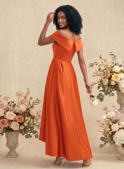 A-Line Off-The-Shoulder Sleeveless Asymmetrical Satin Bridesmaid Dresses
