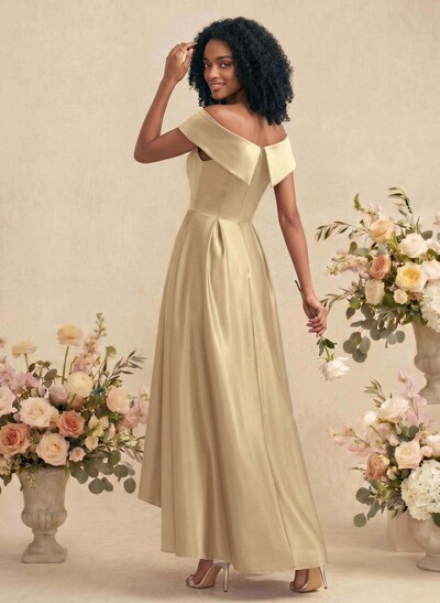 A-Line Off-The-Shoulder Sleeveless Asymmetrical Satin Bridesmaid Dresses