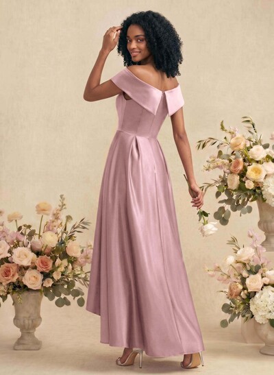 A-Line Off-The-Shoulder Sleeveless Asymmetrical Satin Bridesmaid Dresses