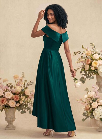 A-Line Off-The-Shoulder Sleeveless Asymmetrical Satin Bridesmaid Dresses