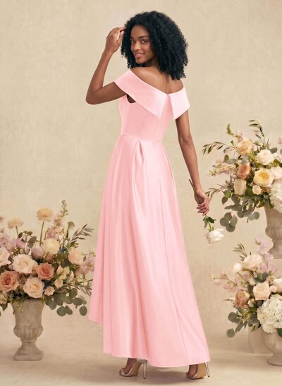 A-Line Off-The-Shoulder Sleeveless Asymmetrical Satin Bridesmaid Dresses