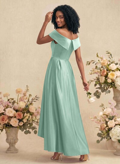 A-Line Off-The-Shoulder Sleeveless Asymmetrical Satin Bridesmaid Dresses