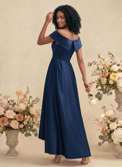 A-Line Off-The-Shoulder Sleeveless Asymmetrical Satin Bridesmaid Dresses