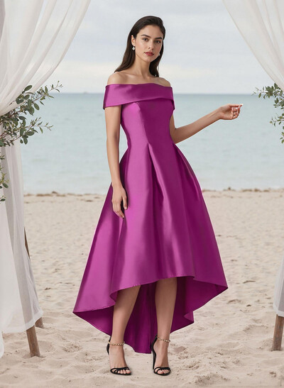 A-Line Off-The-Shoulder Sleeveless Asymmetrical Satin Bridesmaid Dresses