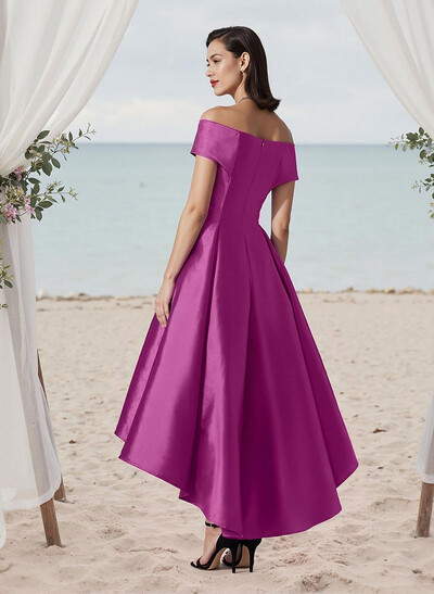A-Line Off-The-Shoulder Sleeveless Asymmetrical Satin Bridesmaid Dresses