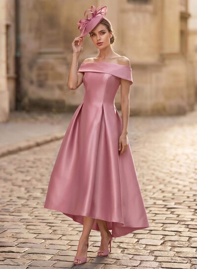 A-Line Off-The-Shoulder Sleeveless Asymmetrical Satin Bridesmaid Dresses