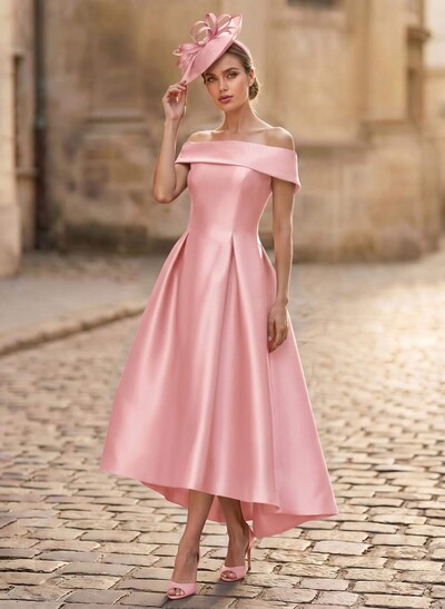 A-Line Off-The-Shoulder Sleeveless Asymmetrical Satin Bridesmaid Dresses