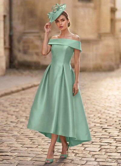 A-Line Off-The-Shoulder Sleeveless Asymmetrical Satin Bridesmaid Dresses