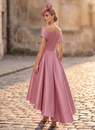 A-Line Off-The-Shoulder Sleeveless Asymmetrical Satin Bridesmaid Dresses