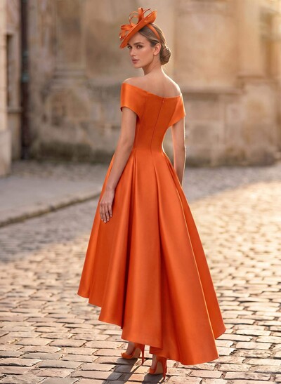 A-Line Off-The-Shoulder Sleeveless Asymmetrical Satin Bridesmaid Dresses