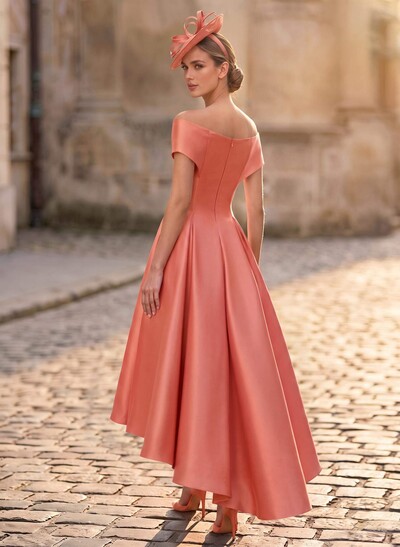 A-Line Off-The-Shoulder Sleeveless Asymmetrical Satin Bridesmaid Dresses