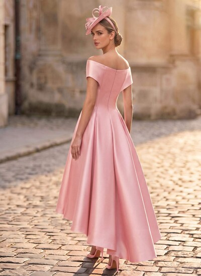 A-Line Off-The-Shoulder Sleeveless Asymmetrical Satin Bridesmaid Dresses