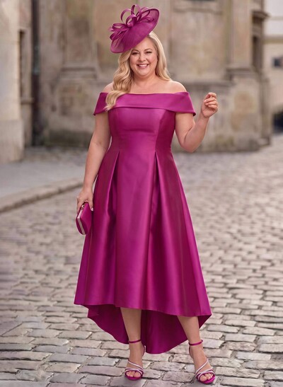 A-Line Off-The-Shoulder Sleeveless Asymmetrical Satin Bridesmaid Dresses