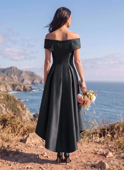A-Line Off-The-Shoulder Sleeveless Asymmetrical Satin Bridesmaid Dresses