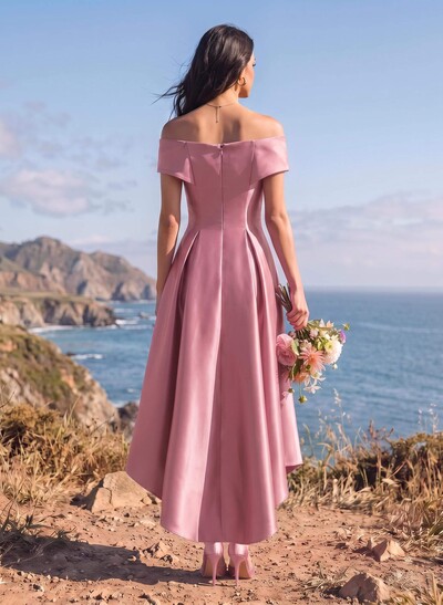 A-Line Off-The-Shoulder Sleeveless Asymmetrical Satin Bridesmaid Dresses