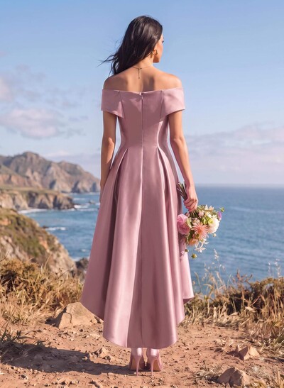 A-Line Off-The-Shoulder Sleeveless Asymmetrical Satin Bridesmaid Dresses