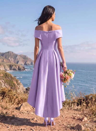 A-Line Off-The-Shoulder Sleeveless Asymmetrical Satin Bridesmaid Dresses