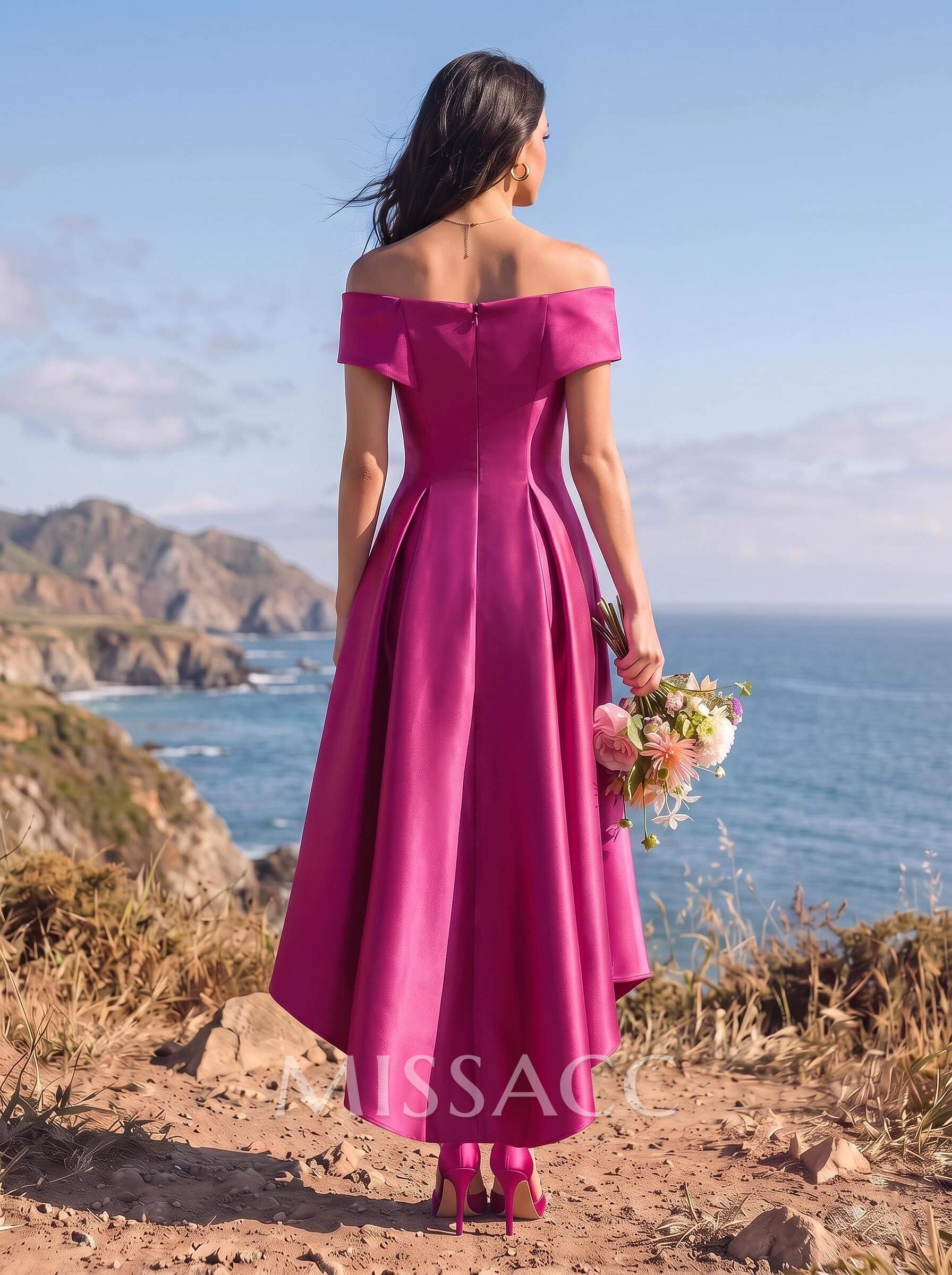 A-Line Off-The-Shoulder Sleeveless Asymmetrical Satin Bridesmaid Dresses