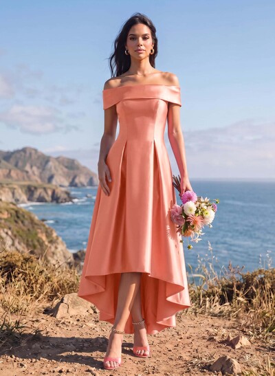 A-Line Off-The-Shoulder Sleeveless Asymmetrical Satin Bridesmaid Dresses