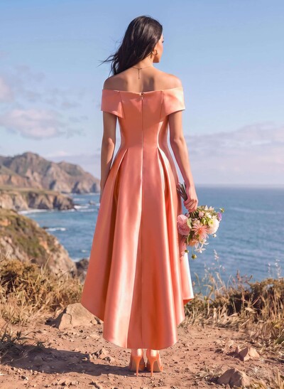 A-Line Off-The-Shoulder Sleeveless Asymmetrical Satin Bridesmaid Dresses