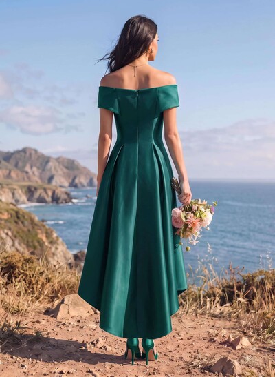 A-Line Off-The-Shoulder Sleeveless Asymmetrical Satin Bridesmaid Dresses