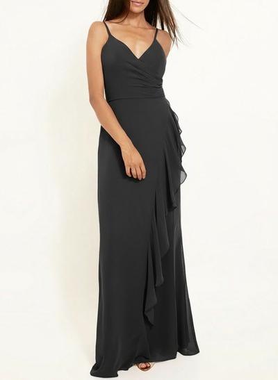 Sheath/Column V-Neck Sleeveless Floor-Length Chiffon Bridesmaid Dresses