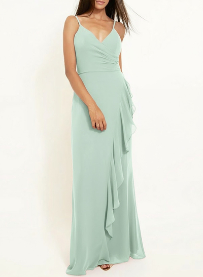 Sheath/Column V-Neck Sleeveless Floor-Length Chiffon Bridesmaid Dresses