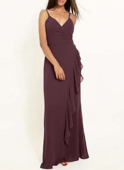Sheath/Column V-Neck Sleeveless Floor-Length Chiffon Bridesmaid Dresses