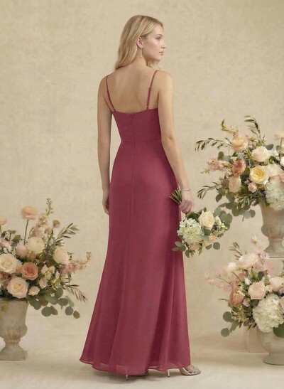 Sheath/Column V-Neck Sleeveless Floor-Length Chiffon Bridesmaid Dresses