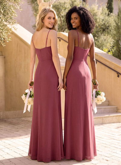 Sheath/Column V-Neck Sleeveless Floor-Length Chiffon Bridesmaid Dresses