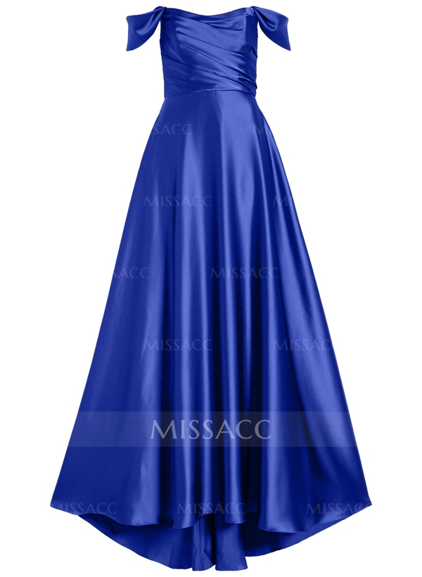 A-Line Square Neckline Sleeveless Sweep Train Satin Bridesmaid Dresses