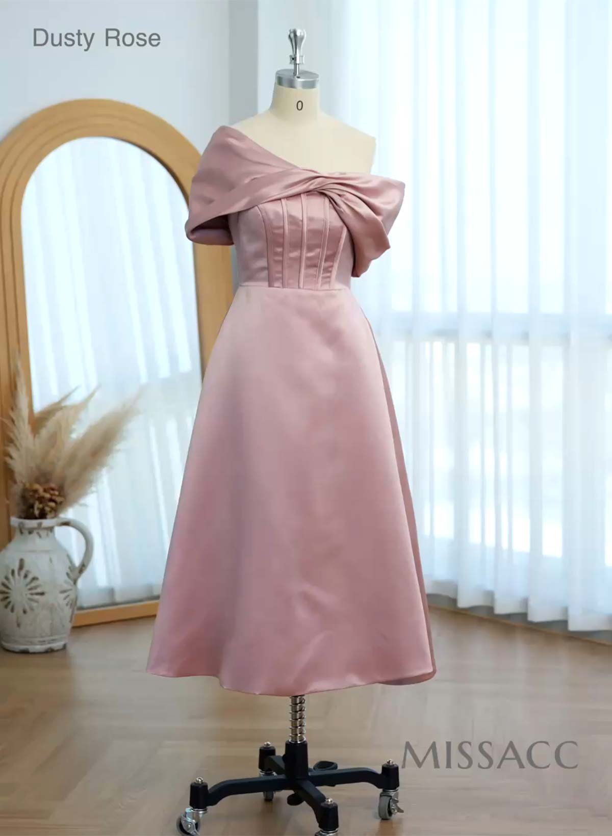 A-Line Asymmetrical Sleeveless Tea-Length Satin Bridesmaid Dresses