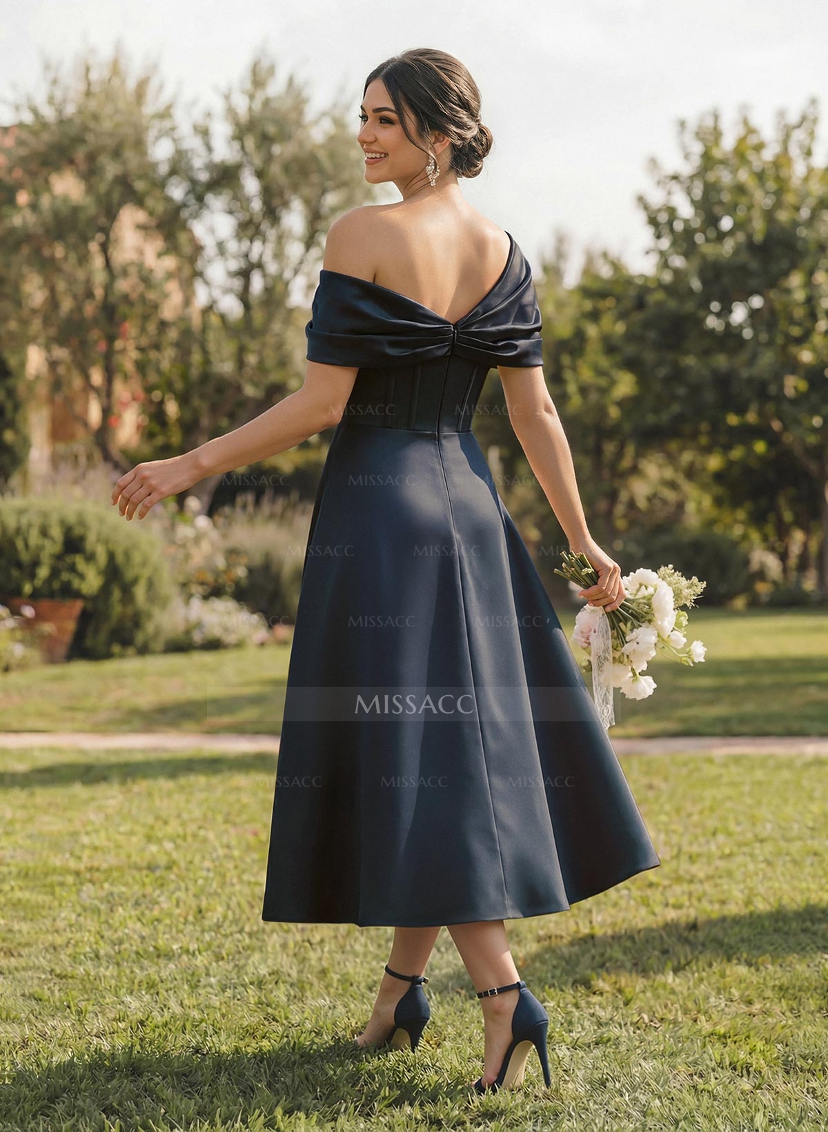 A-Line Asymmetrical Sleeveless Tea-Length Satin Bridesmaid Dresses