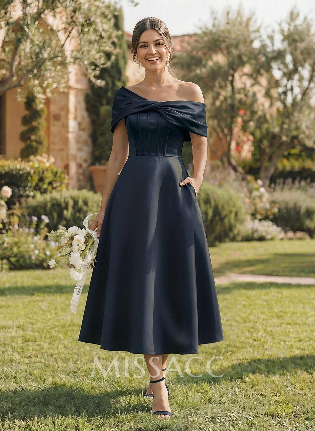 A-Line Asymmetrical Sleeveless Tea-Length Satin Bridesmaid Dresses A-Line Asymmetrical Sleeveless Tea-Length Satin Bridesmaid Dresses
