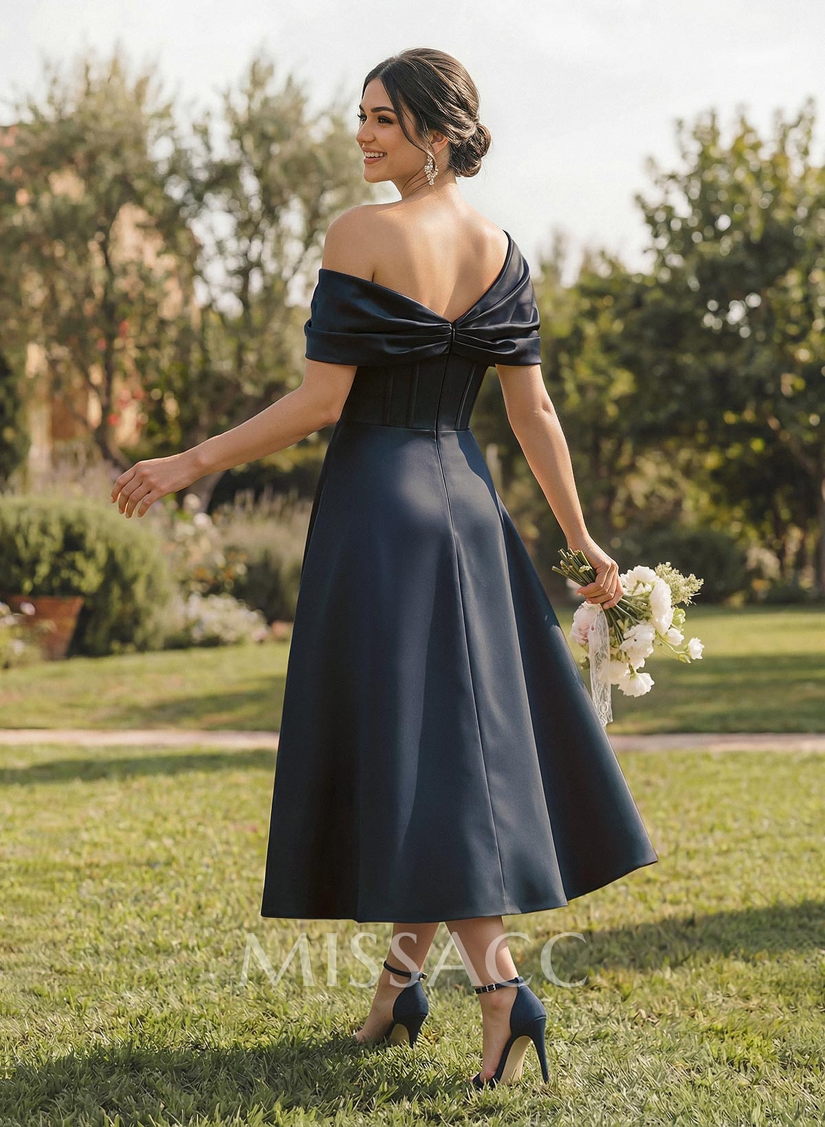 A-Line Asymmetrical Sleeveless Tea-Length Satin Bridesmaid Dresses A-Line Asymmetrical Sleeveless Tea-Length Satin Bridesmaid Dresses