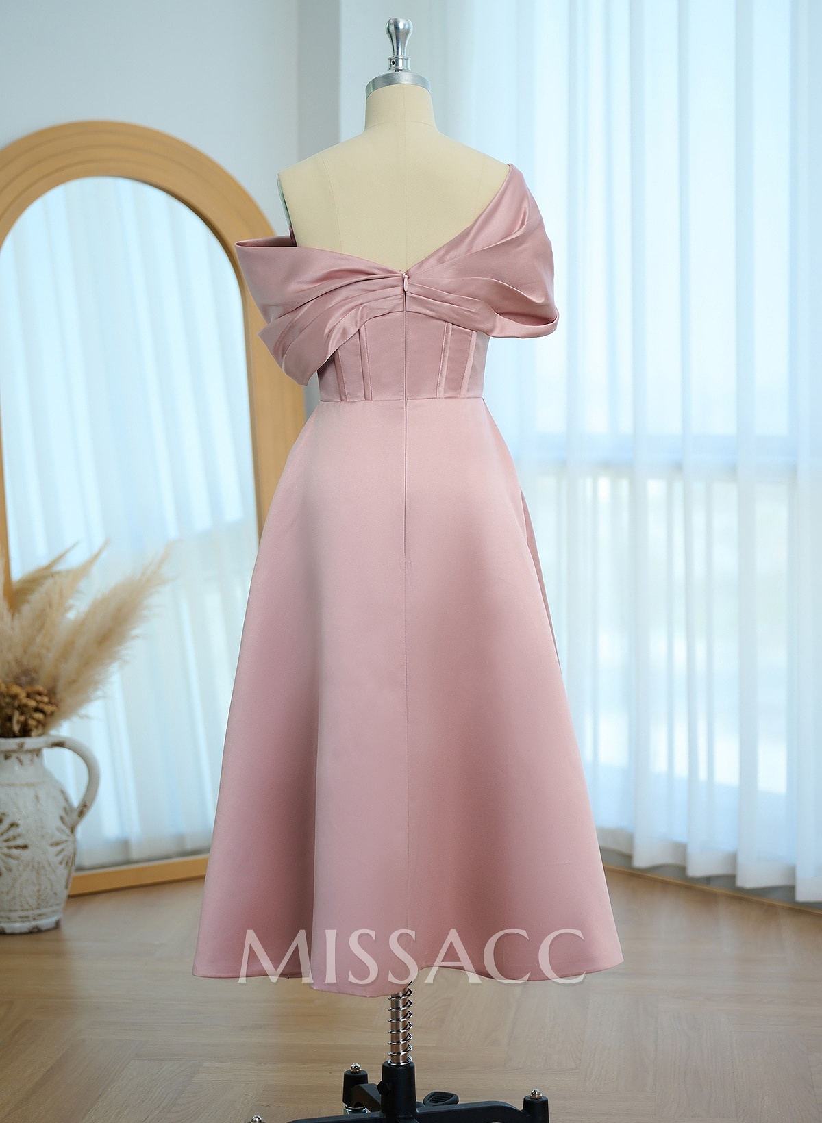 A-Line Asymmetrical Sleeveless Tea-Length Satin Bridesmaid Dresses A-Line Asymmetrical Sleeveless Tea-Length Satin Bridesmaid Dresses