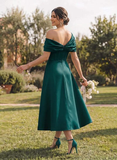 A-Line Asymmetrical Sleeveless Tea-Length Satin Bridesmaid Dresses