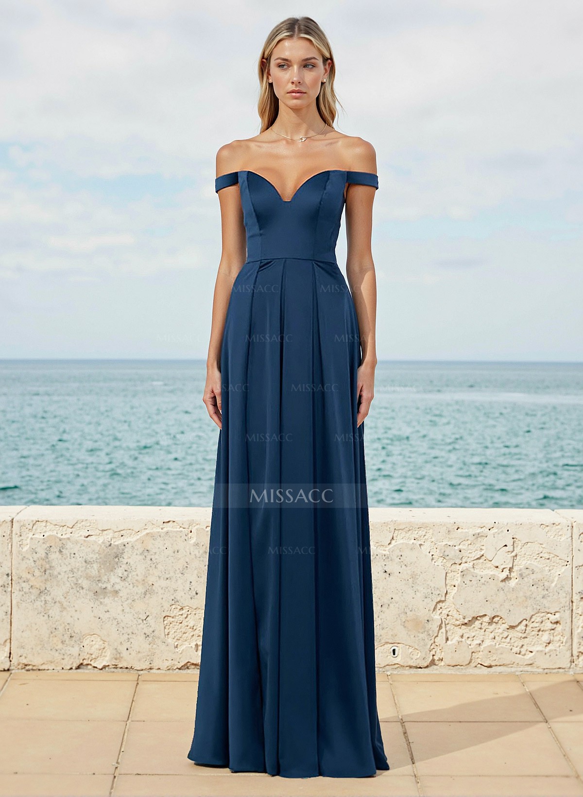 Sheath/Column Off-The-Shoulder Satin Bridesmaid Dresses With Pleated