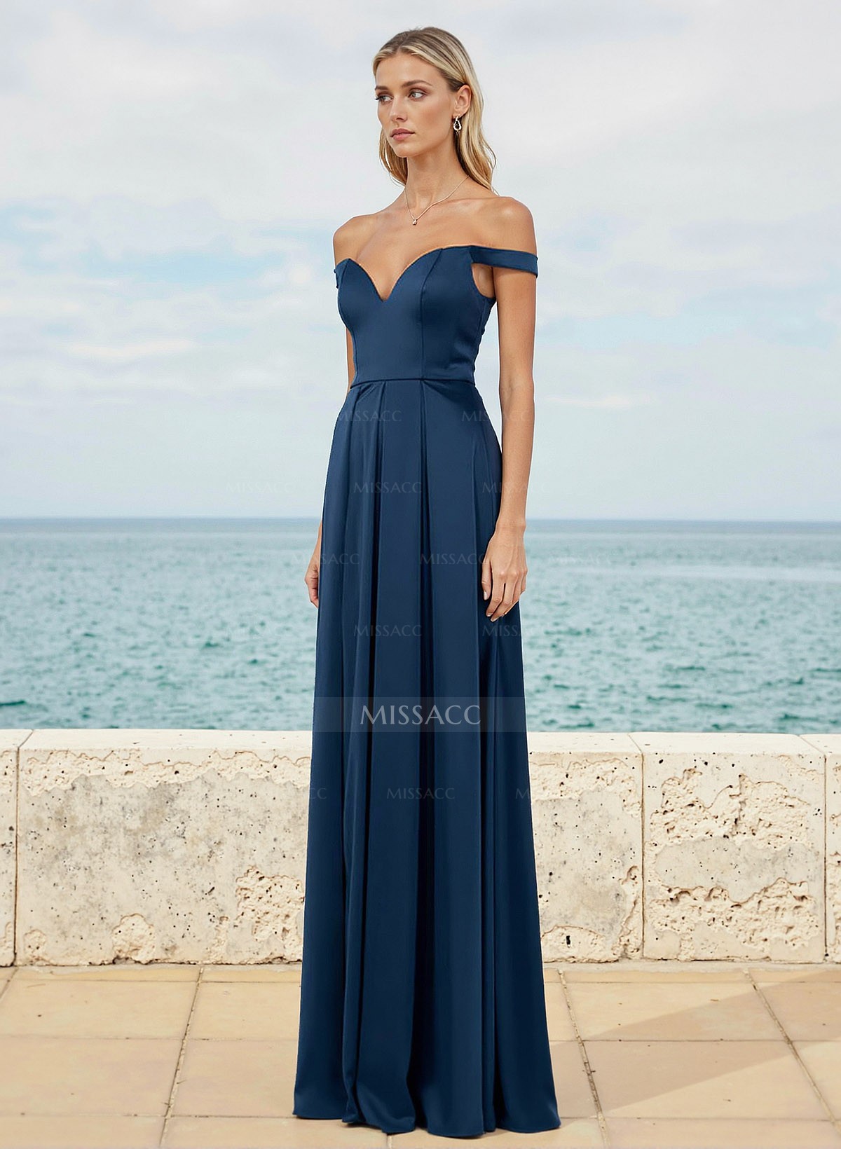 Sheath/Column Off-The-Shoulder Satin Bridesmaid Dresses With Pleated