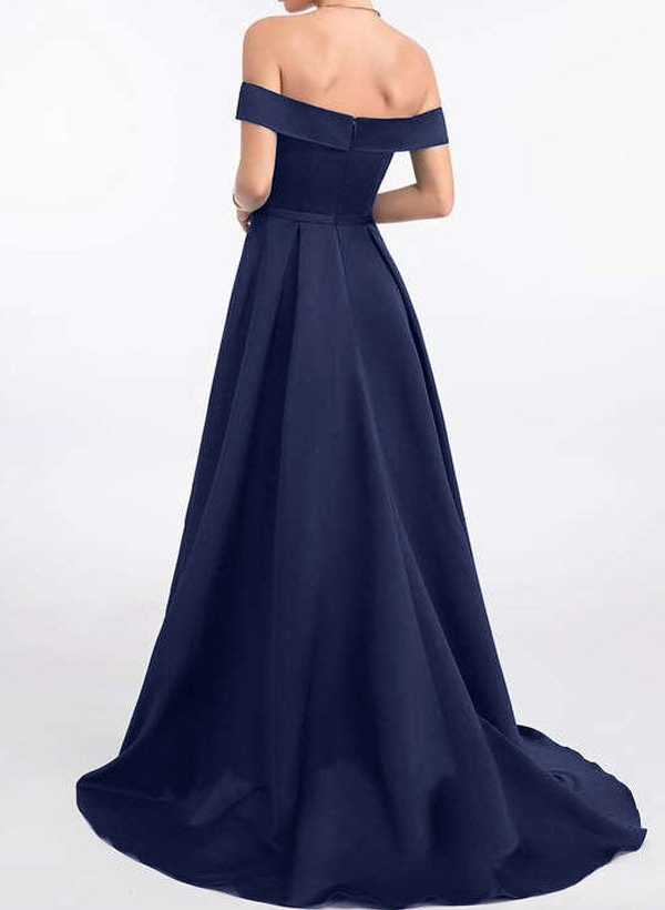 A-Line Off-The-Shoulder Sleeveless Asymmetrical Satin Bridesmaid Dresses