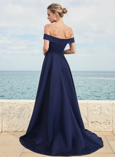 A-Line Off-The-Shoulder Sleeveless Asymmetrical Satin Bridesmaid Dresses